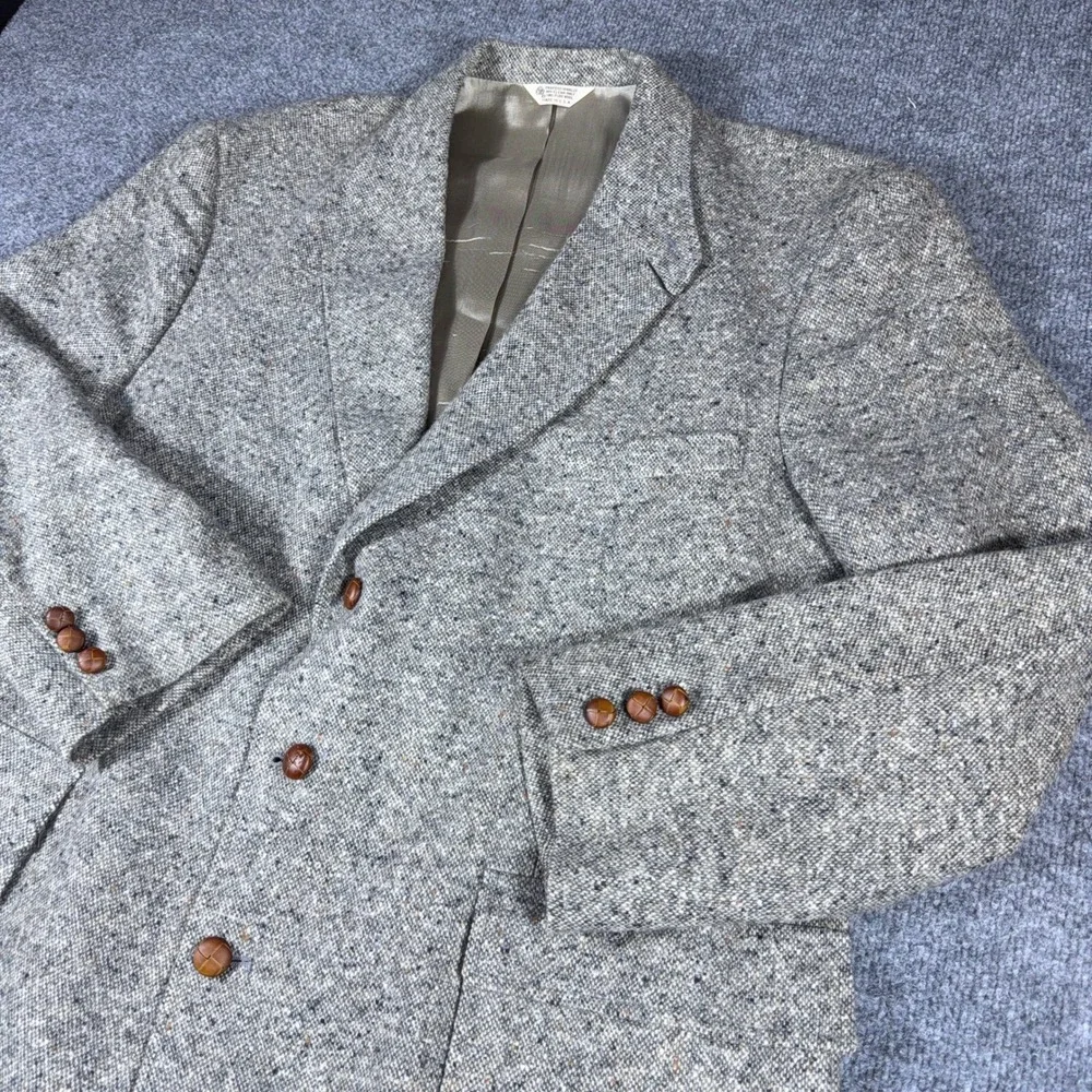 Vintage Sutter & Grant Mens Grey Tweed Wool Blazer Sport Coat Made in USA
